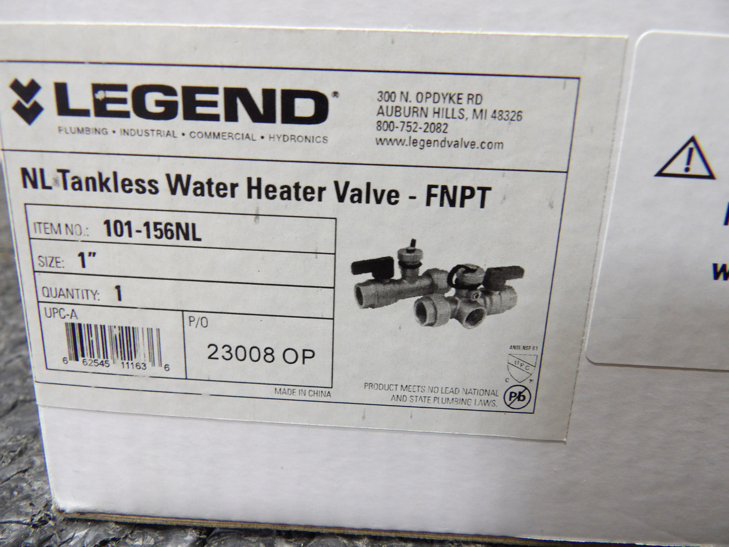 LEGEND VALVE 1" FNPT NL TANKLESS WATER HEATER VALVE, 101-156NL (CR00763-WTA07)