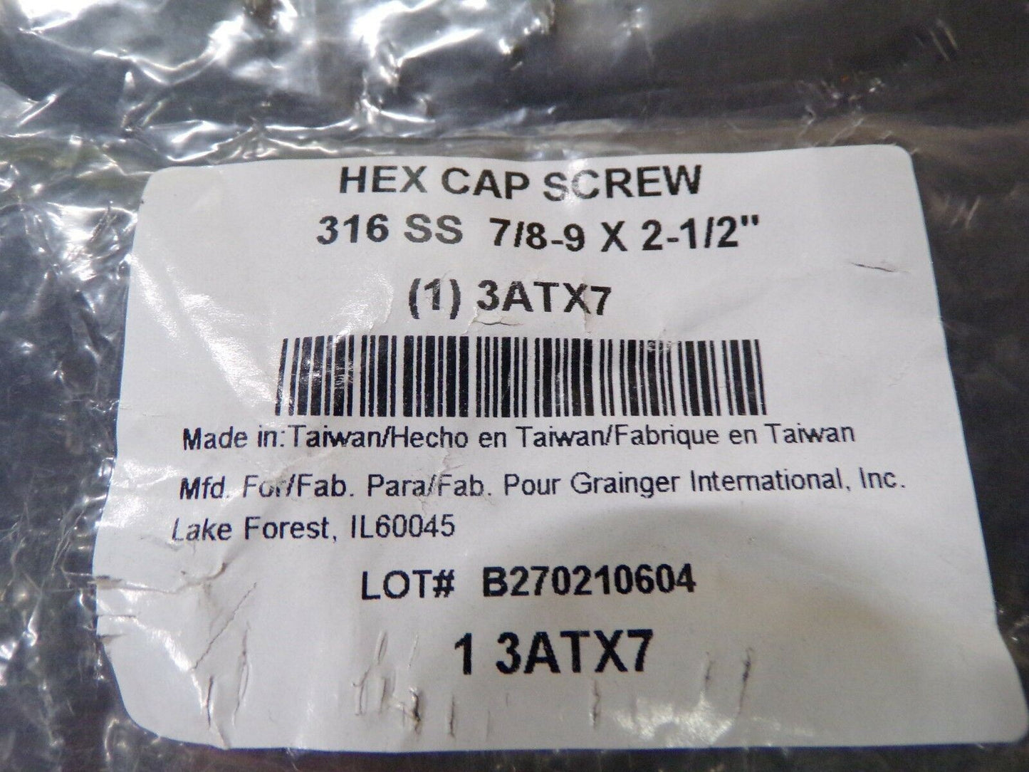 316 Stainless Steel Hex Cap Screw Bolt 7/8"-9 x 2-1/2" Qty 25 3ATX7 (183269403935-2F22)