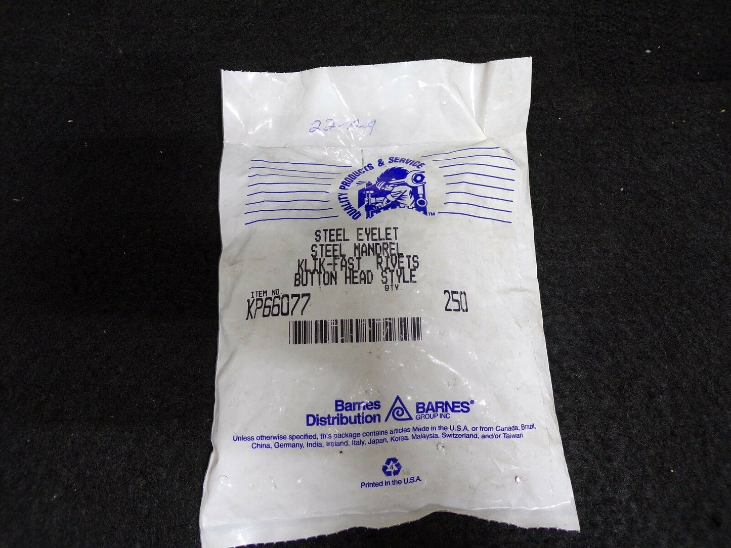 Steel Eyelet, Steel Mandrel, Klik-Fast Rivet Button Head 1/8 X 1/32 -1/16 QTY-250 (183309616100-2F23 (A))