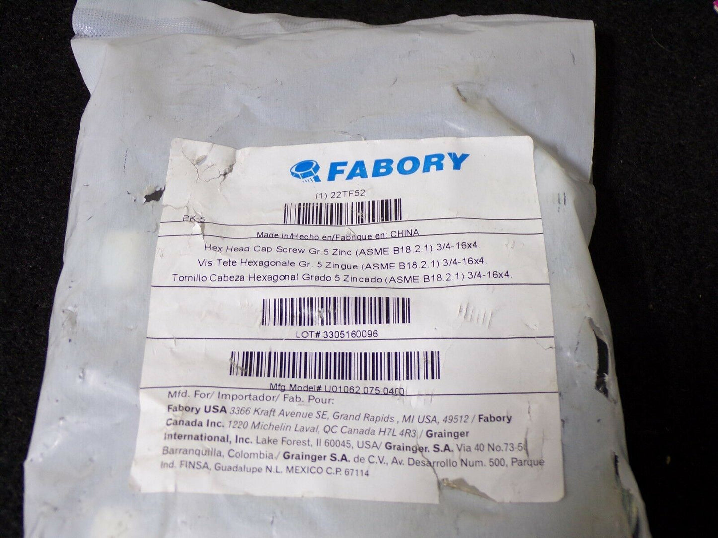 3/4"-16 x 4" Hex Head Cap Screw Grade 5 Zinc Plated 22TF52 QTY-5 (183346975823-2F19 (G))