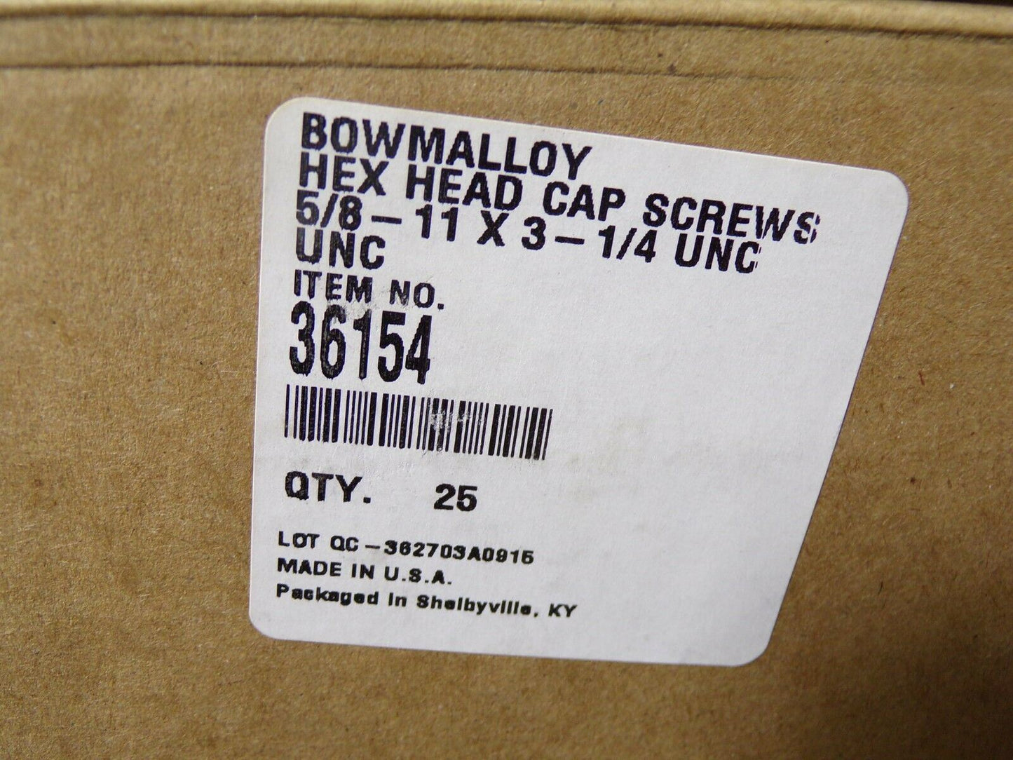 5/8"-11 x 3-1/4" UNC Bowmalloy Hex Head Cap Screw Grade 9 QTY-25 36154 (183371761093-WTA40)
