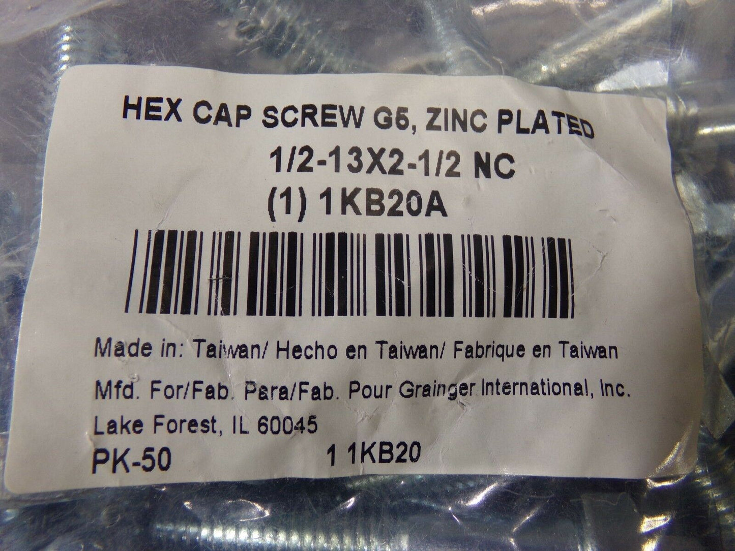 1/2"-13, Steel Hex Head Cap Screw, Grade 5, 2-1/2"L, Zinc Plated Finish, 50 PK (183580816734-WTA35)