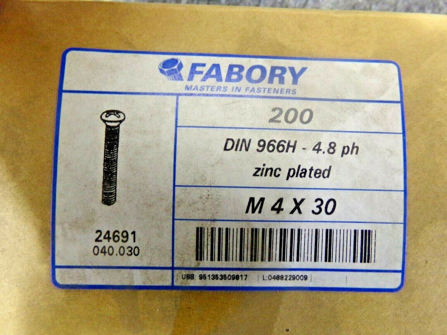 200 COUNTERSUNK SCREW PHILLIPS DIN 966 A-H ZINC PLATED 4.8 M4 X 30 (183780875244-NBT07)
