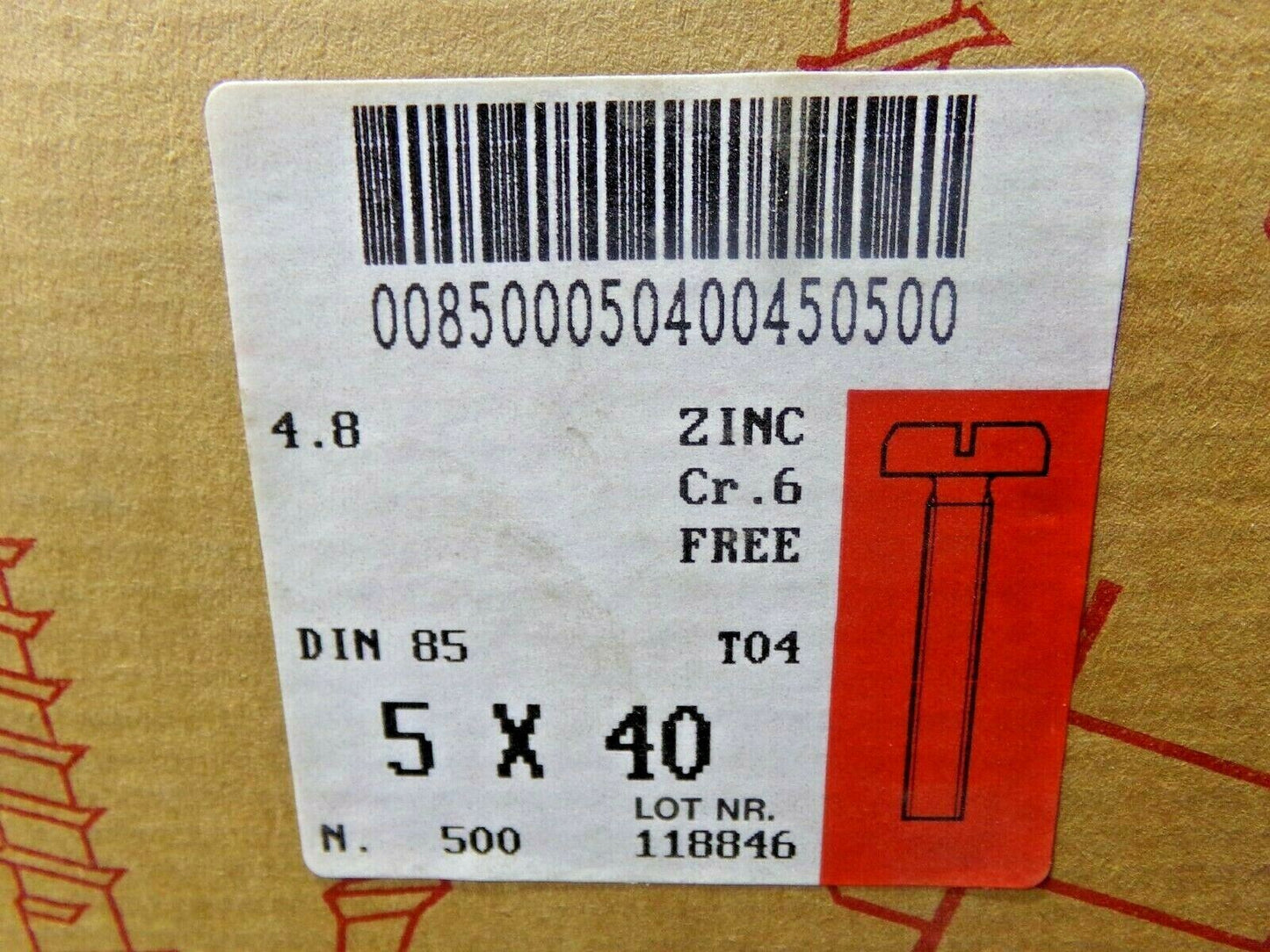 500 SLOTTED MACHINE SCREW DIN 85 M5 X 40 ZINC PLATED (183784168082-NBT09)