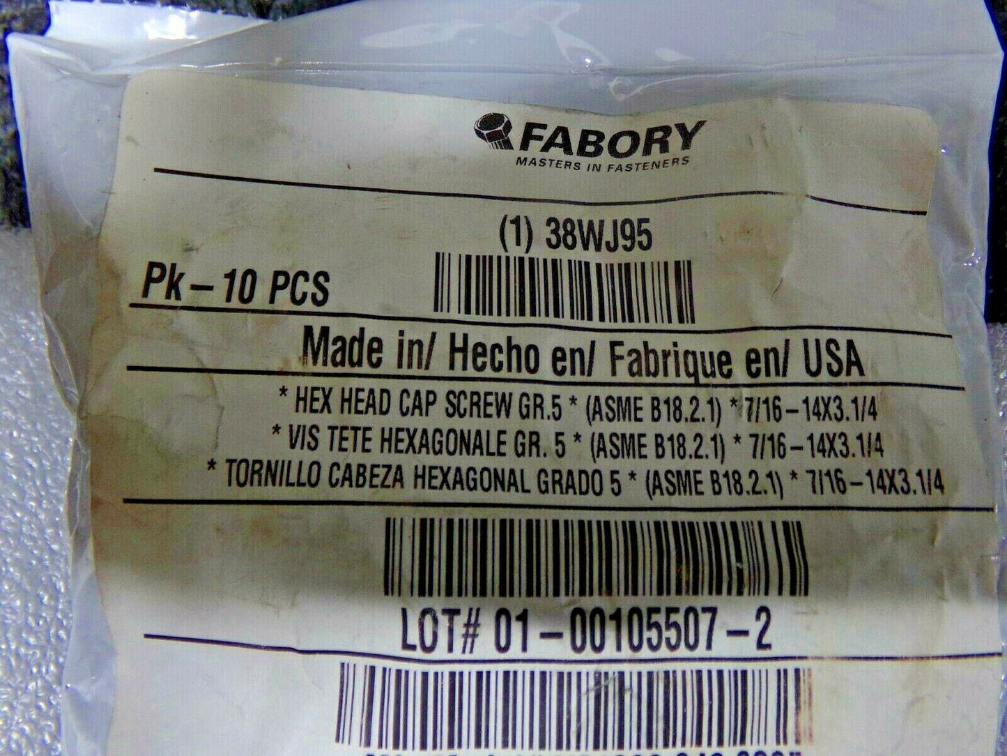 7/16"-14, Steel Hex Head Cap Screw, Grade 5, 3-1/4"L, Plain Finish, 10 PK (183785542900-NBT09)