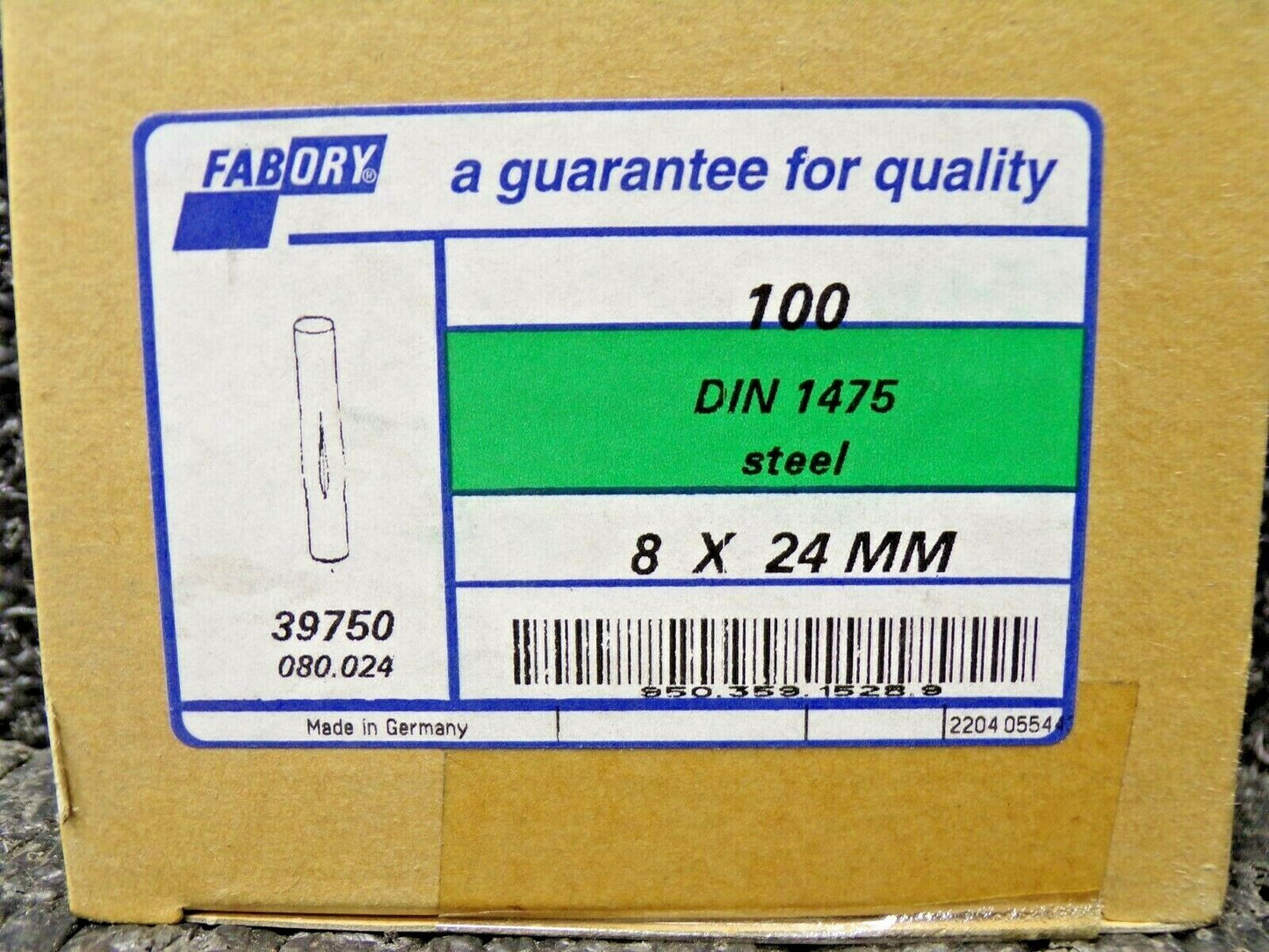 GROOVED PIN, THIRD LENGTH CENTER DIN 1475 FREE-CUTTING STEEL, PK100, 8X24MM (183785554513-NBT17)