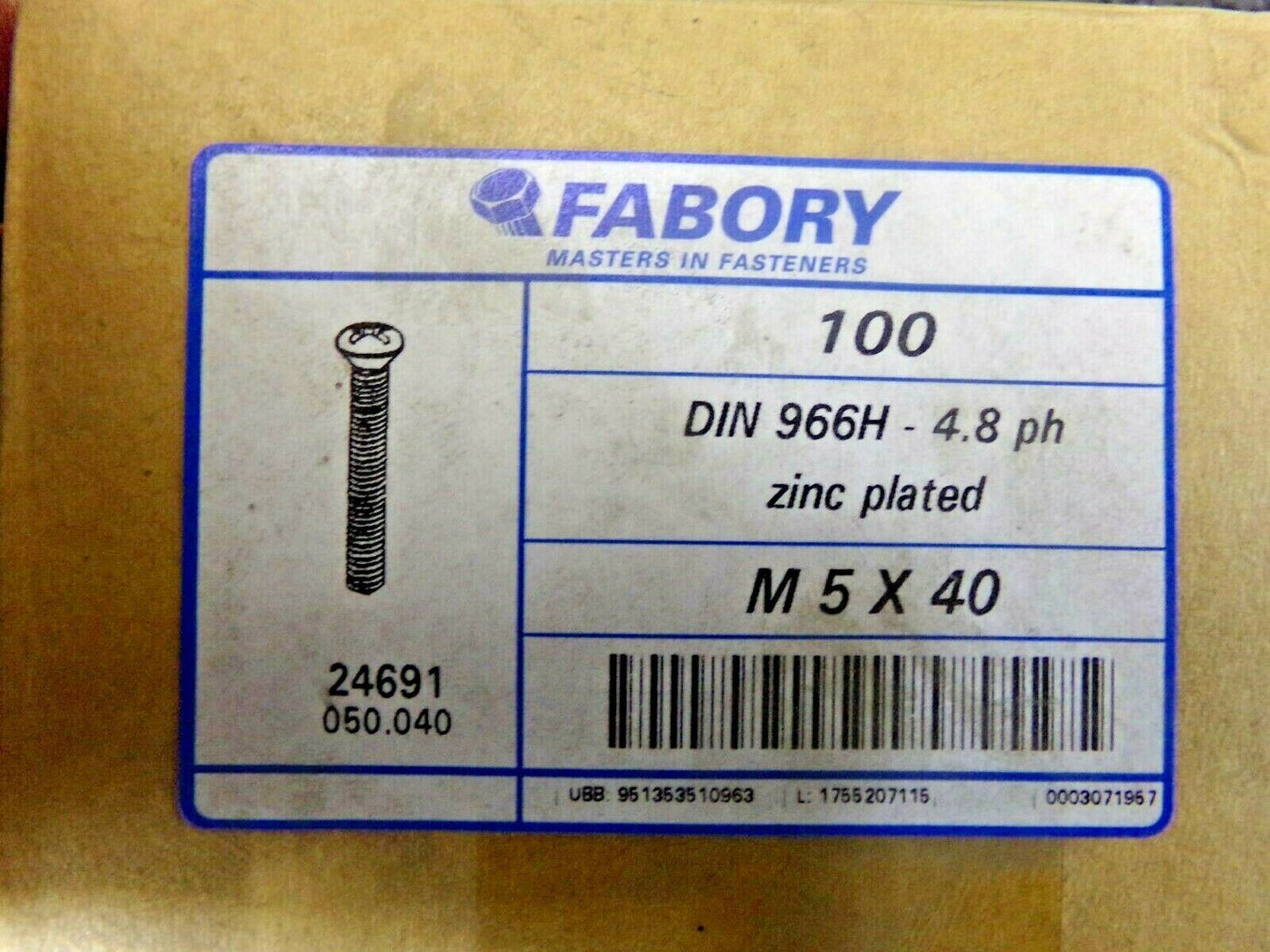 100 COUNTERSUNK HEAD SCREW PHILLIPS DIN 966 A-H STEEL ZINC PLATED 4.8 M5X40 (183786597983-NBT13)