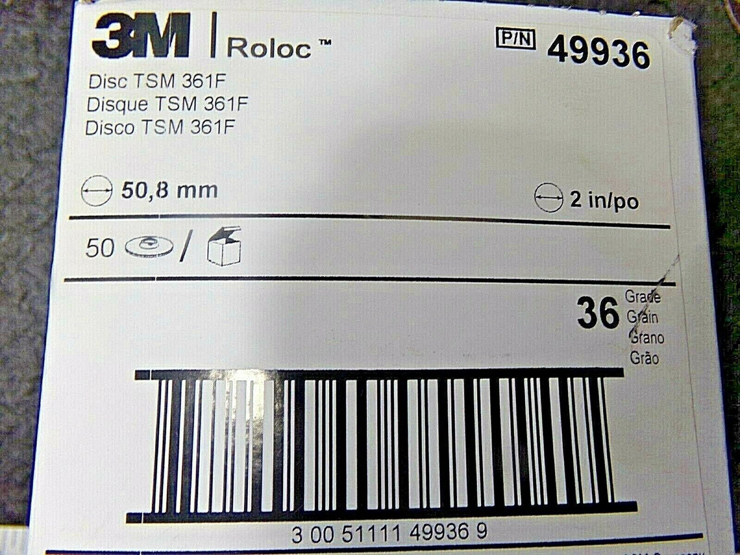 QTY: 50, 3M 49936 ROLOC ABRASIVE DISC, 36 GRIT, 21088 (183851079191-TRLA-01R)