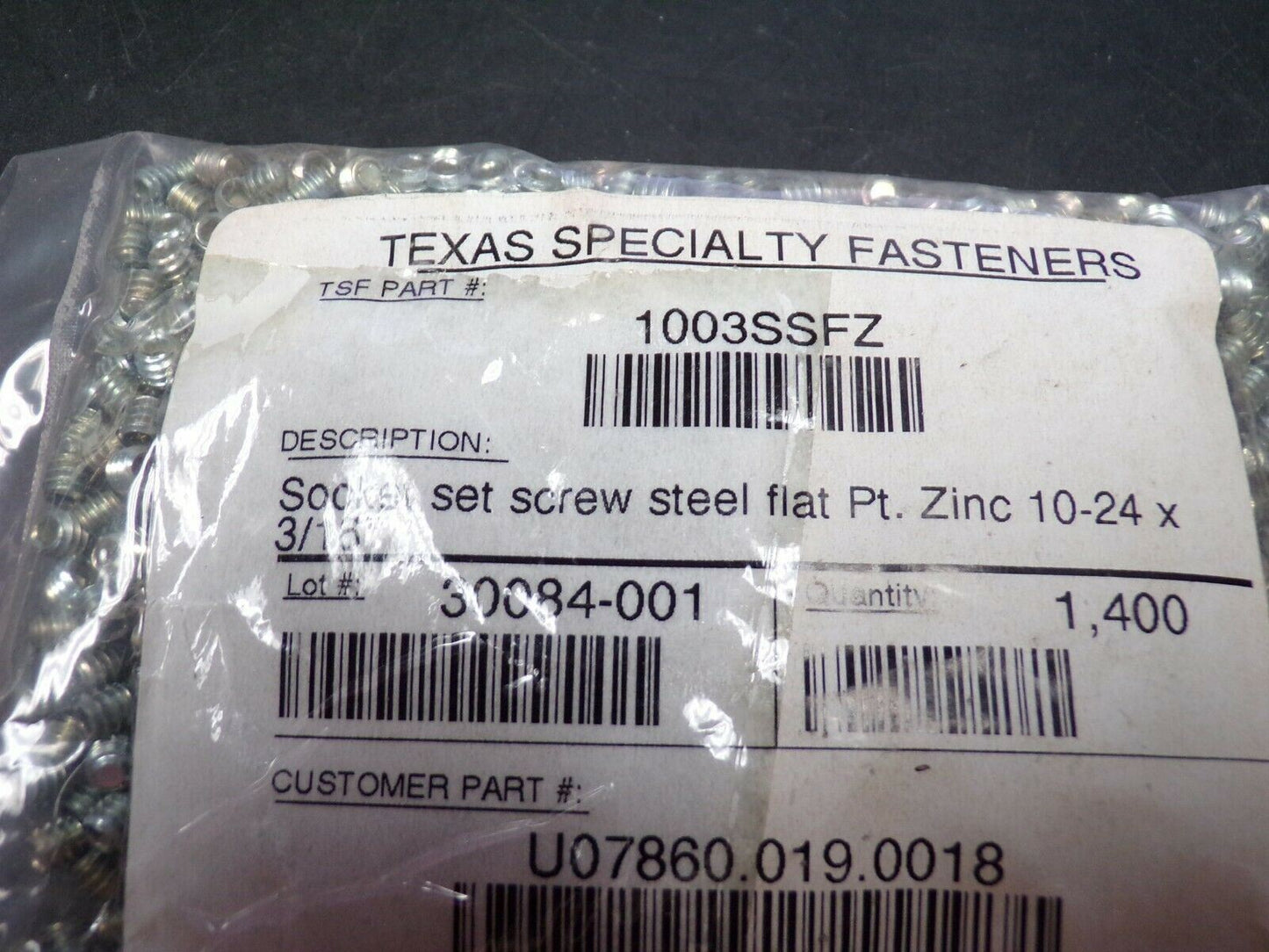 (1400) 10-24 X 3/16", Socket Set Screw, Steel, Flat Pt. Zinc, (183903254109-NBT24)