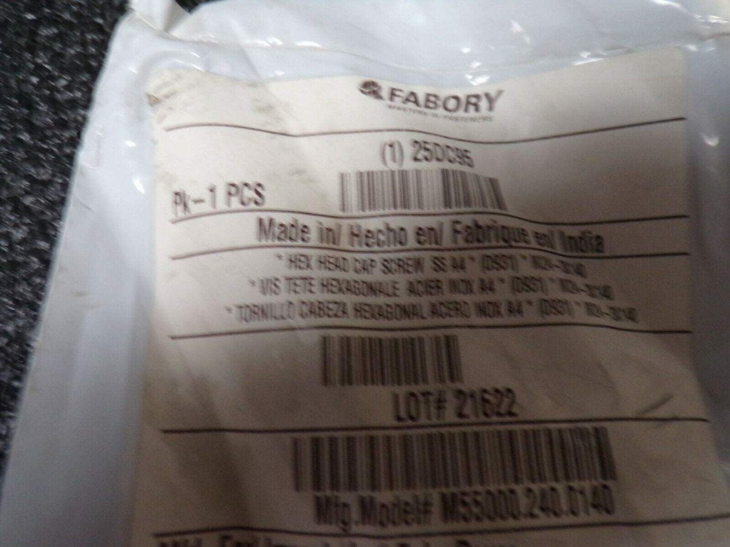 FABORY M24-3.00 x 140 mm SS Grade A4 Coarse Hex Head Cap Screw (183925128525-NBT27)