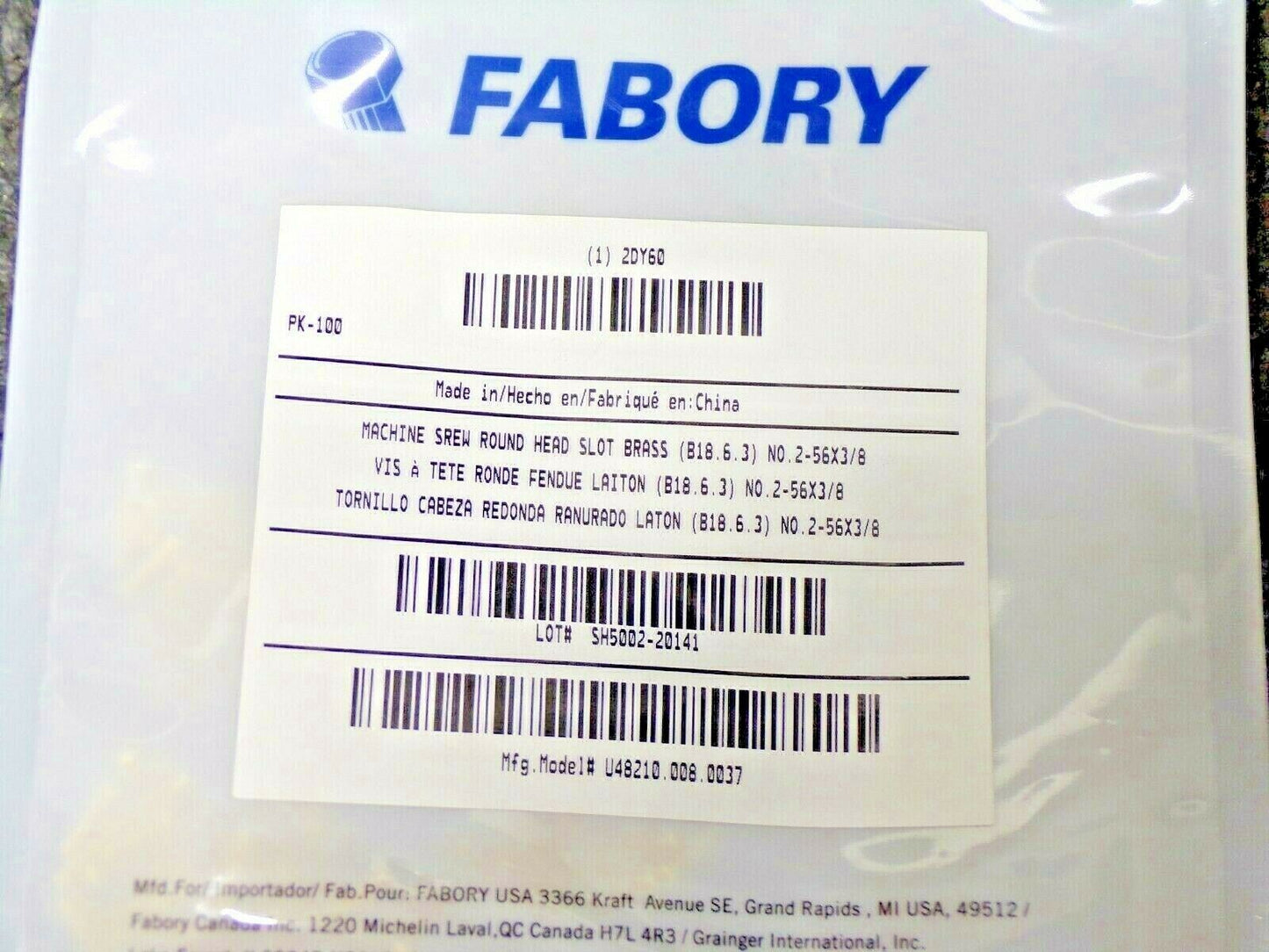 FABORY #2-56 Machine Screw, Round, Slotted, Brass, Plain, 3/8" Length, PK 100 (183953638383-NBT25)