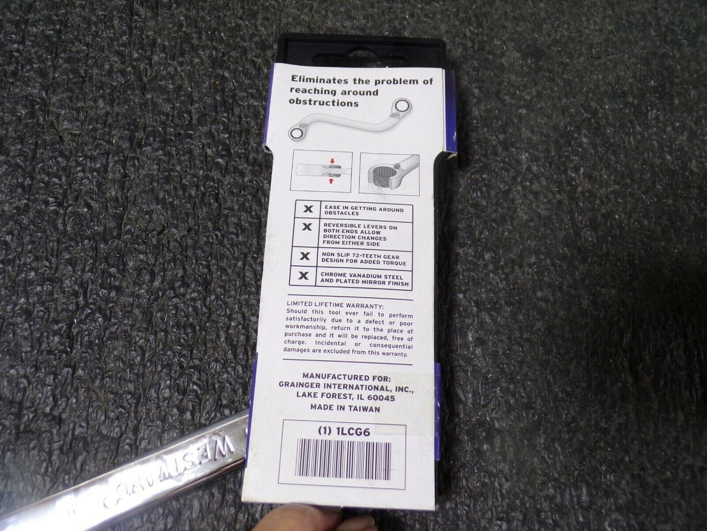 Westward 1LCG6 Ratcheting Double Box End Wrench, 12 Pt 19 x 22 (183991421676-WTA03)