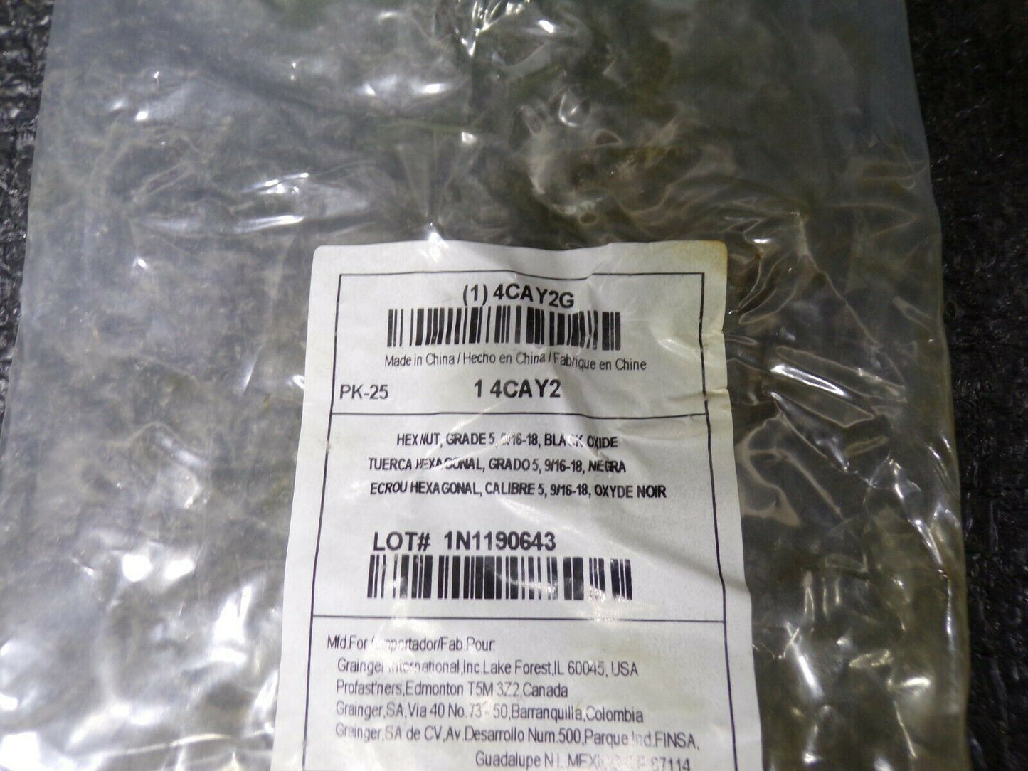 9/16"-18 Hex Nut, Black Oxide Finish, Gr 5 Steel, Right Hand, ASME PK25 (184111789596-NBT58)