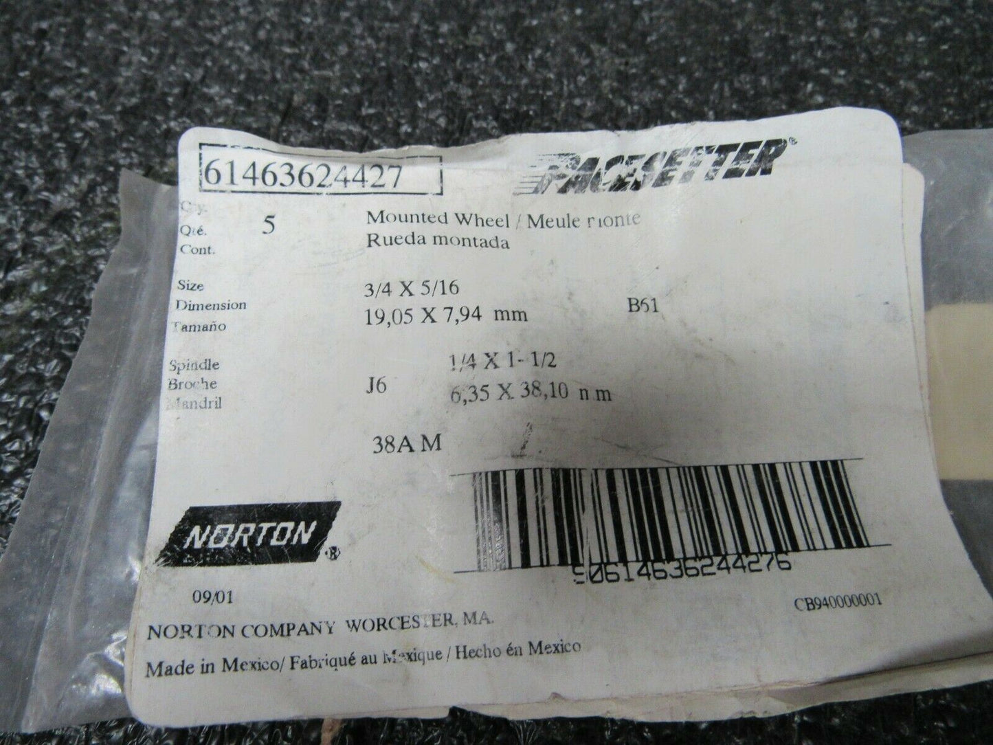 (5) 614636-24427 Vitrified Mounted Point 60 Grit Med. Grade Alum. Oxide, 3/4"(184137032497-WTA06)