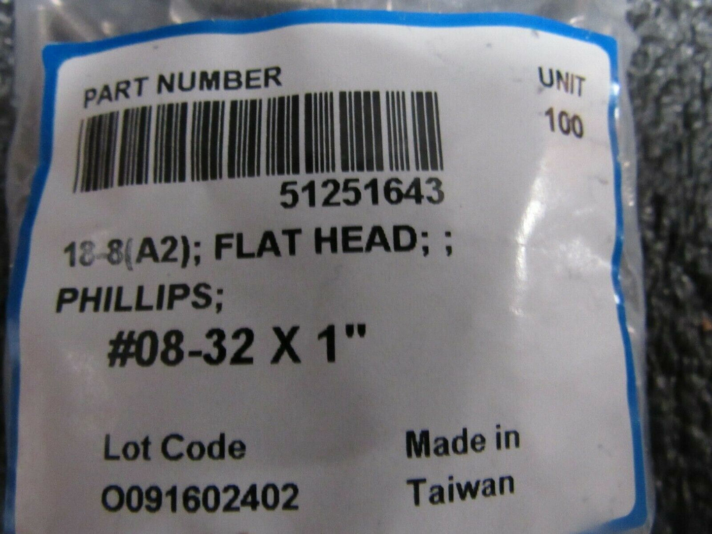 (100) #8-32 X 1, 18-8 FLAT HEAD PHILLIPS MACHINE SCREWS (184261153369-BT36)