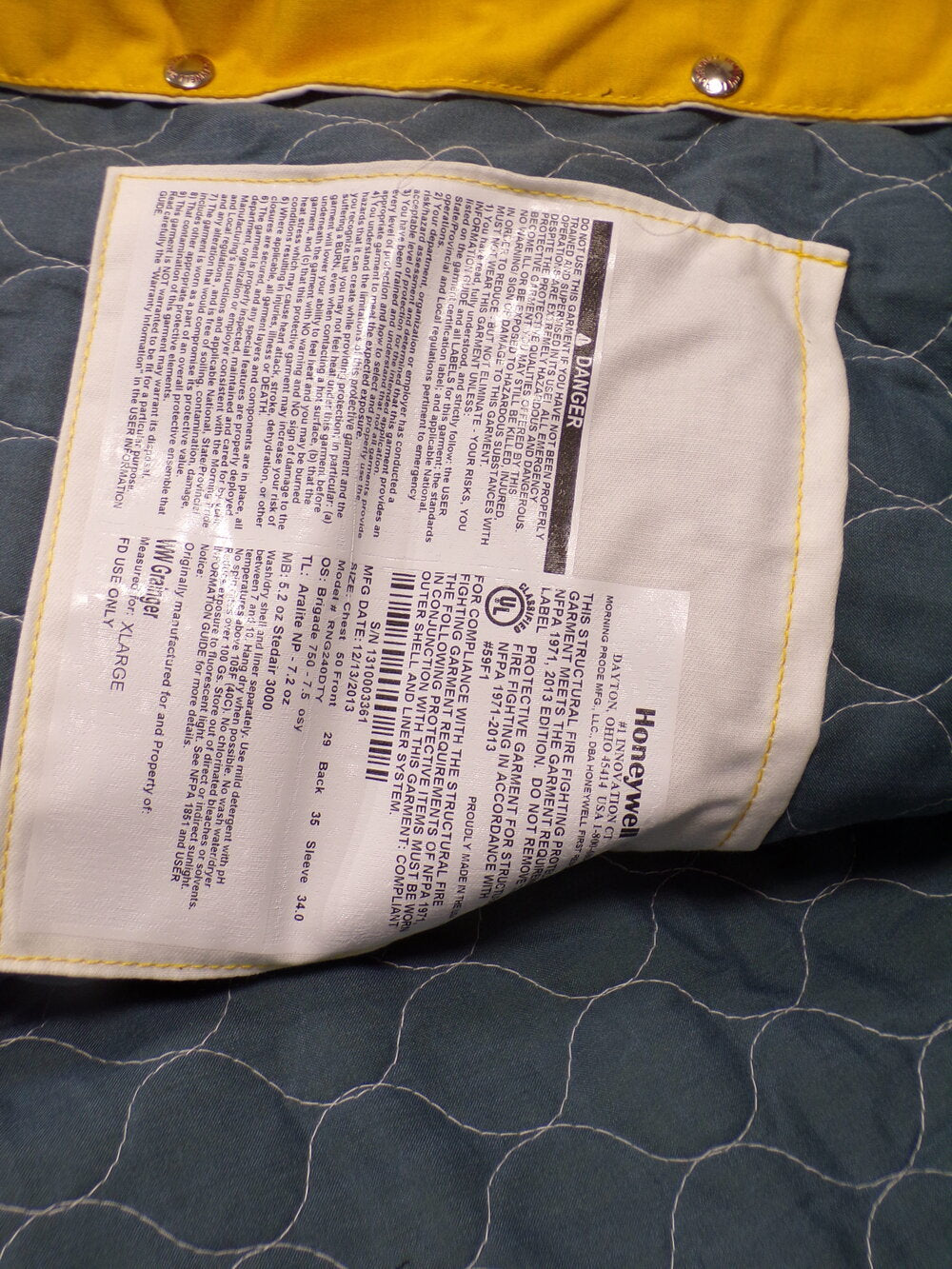 RANGER Yellow Turnout Coat, XL, Fits Chest Size 50", 29 to 35" Length, RNG-240D (SQ3645237-WT11)