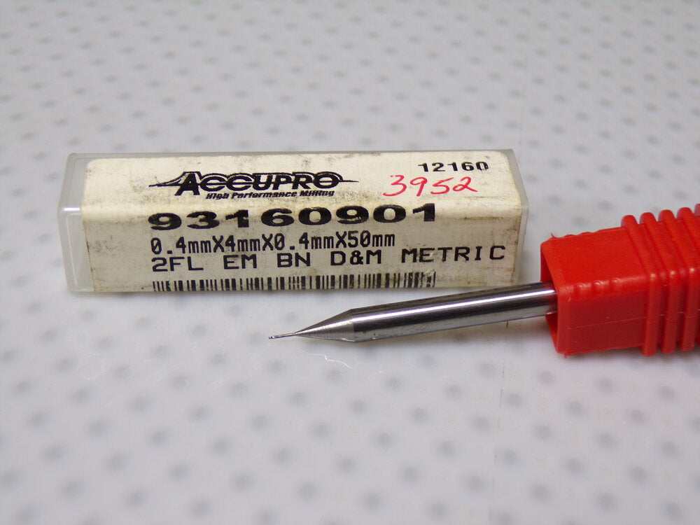 Accupro 0.4mm Diam, 0.4mm LOC, 2 Flute Solid Carbide Ball End Mill (SQ8012375-WT08)