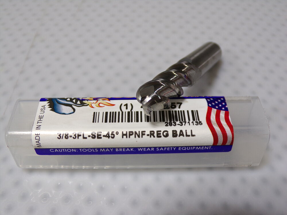 MONSTER Ball End Mill, 3/8", 3 Flute, Carbide, Bright (Uncoated), Non-Coolant Through, 283-371135 (SQ3611380-WT08)