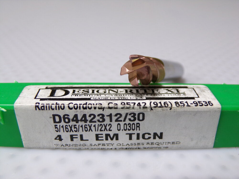 DESIGN-RITE XL Carbide Corner Radius End Mill 5/16″ 4FL 0.030″ Radius TiCN D6442312/30 (SQ4452403-WT08)
