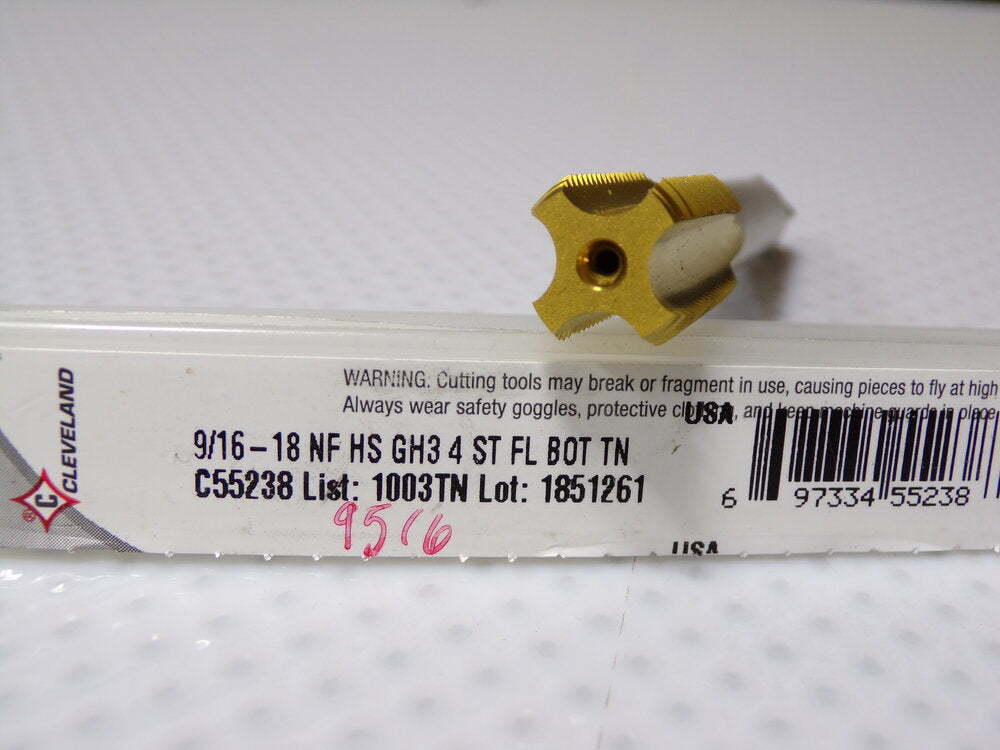 Cleveland 9/16"-18 UNF, Bottom Hand Tap, 4 Flute (SQ8173786-WT08)