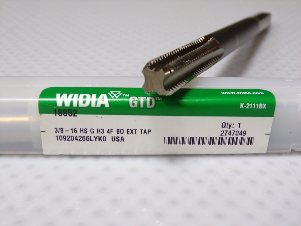 WIDIA GTD Straight Flute Tap, 3/8"-16 UNC, UNJC, 4 Flute, Bottoming, OAL 6", 18852 (SQ4389368-WT08)