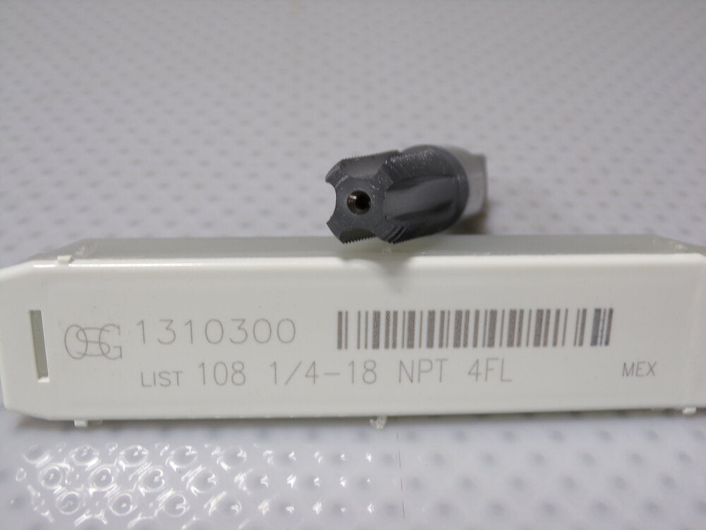 OSG 1/4"-18 NPT, 4 Flute, HSS, Standard Flute Tap, Bright Finish (SQ0296372-WT08)