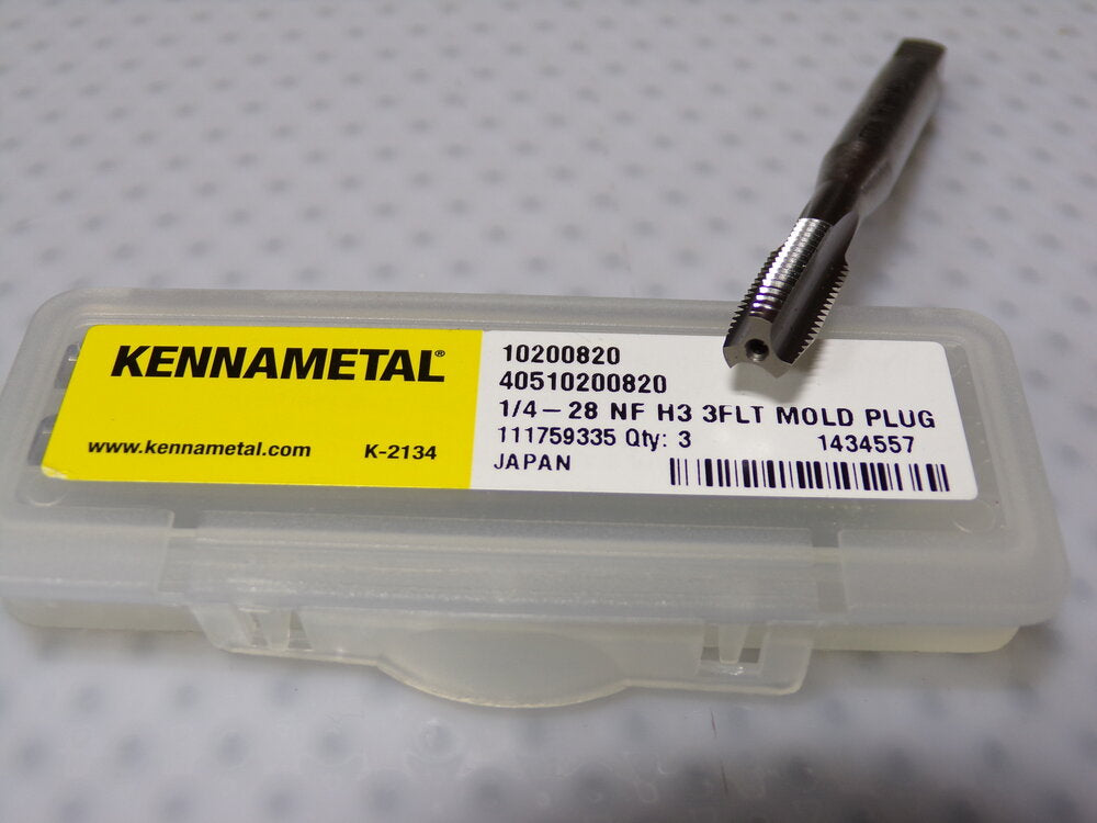 3pk, KENNAMETAL 1/4-28 UNF, H3, 3 Flute, Bright, Cobalt, Straight Flute Tap (SQ9277382-WT08)