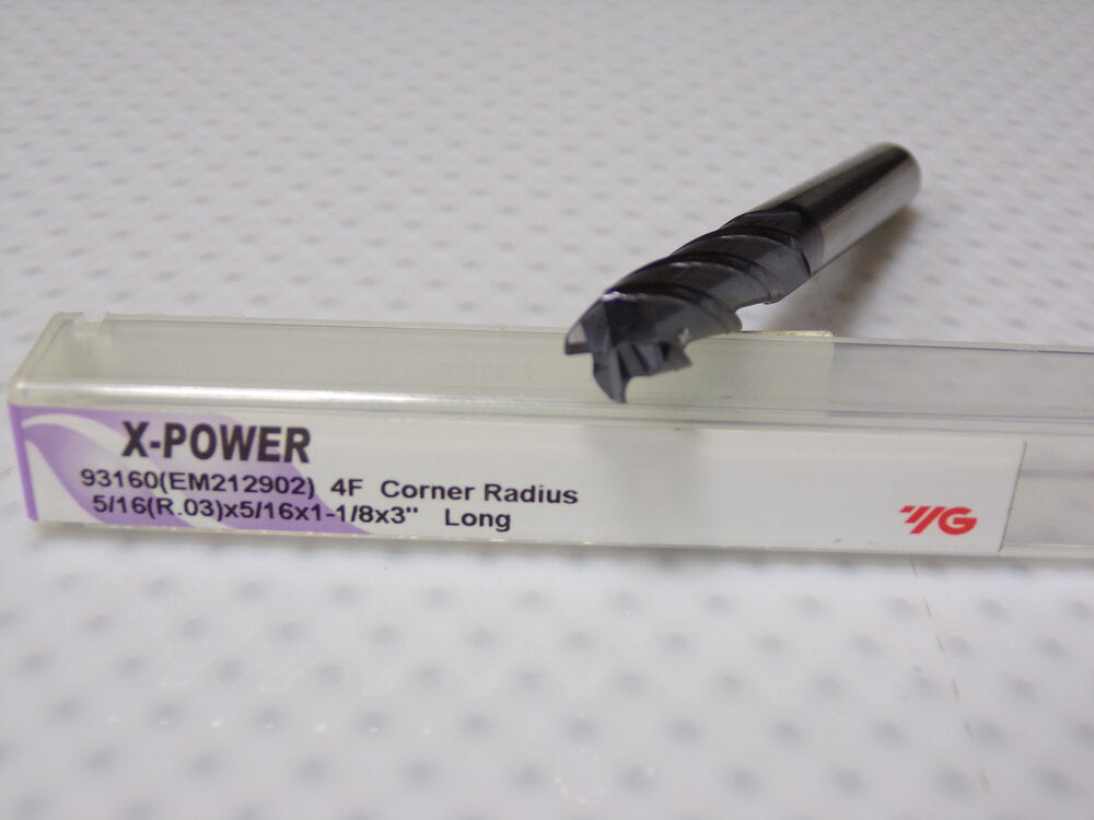 YG-1, 4 Flute, 5/16", Long Length, Corner Radius, X-POWER CARBIDE (SQ4158636-WT08)