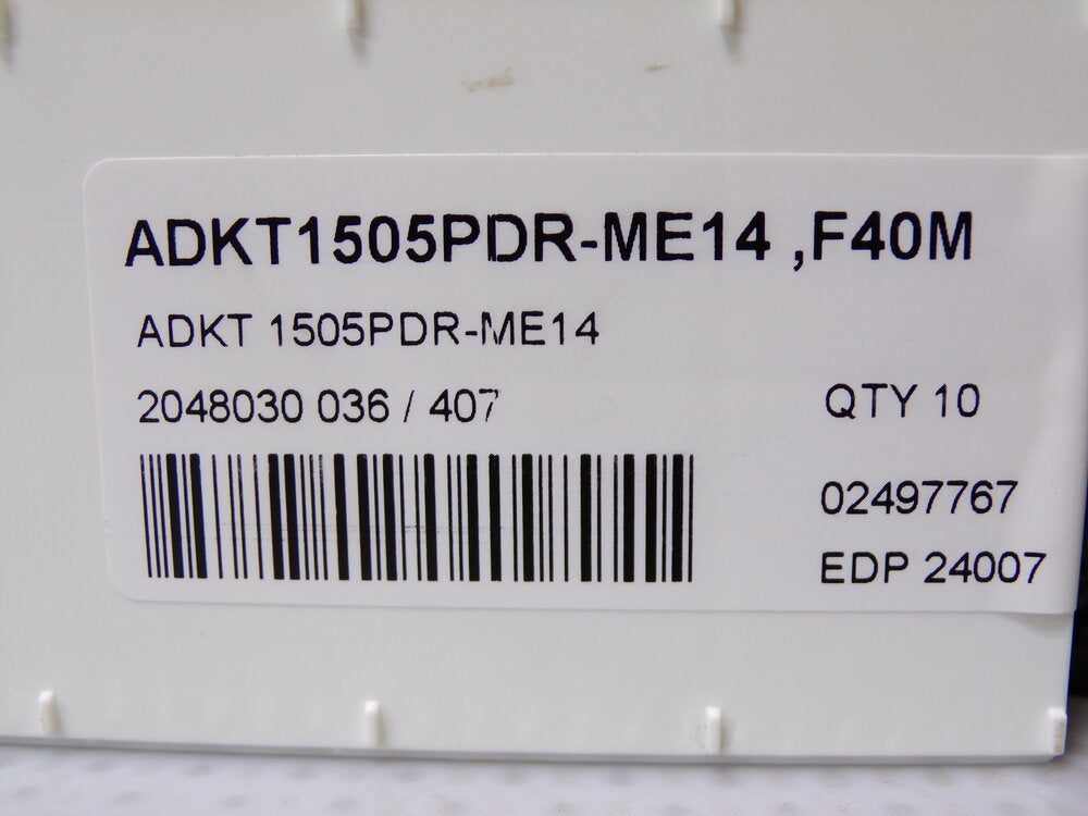 10pk, Seco ADKT1505 ME14 Grade F40M Carbide Milling Insert TiAlN/TiN Finish (SQ4513314-WT14)