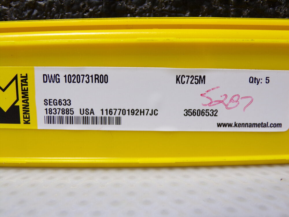 5pk, Kennametal DWG 1020731R00 KC725M 1837885 Insert (SQ1126290-WT14)
