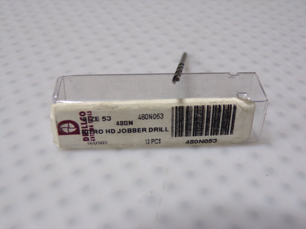 13pk, Drillco Jobber Length Drill Bit, #53, Point Angle 135°, High Speed Steel (SQ2063818-WT14)