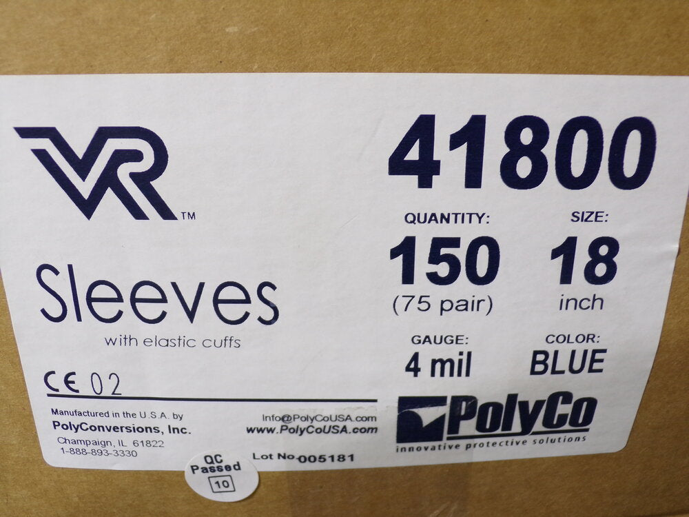 POLYCO Polyolefin Chemical Resistant Sleeves, 18 inL, 4 mil Thickness, Elastic Cuff Styles, 150 PK (SQ2975931-WT09)