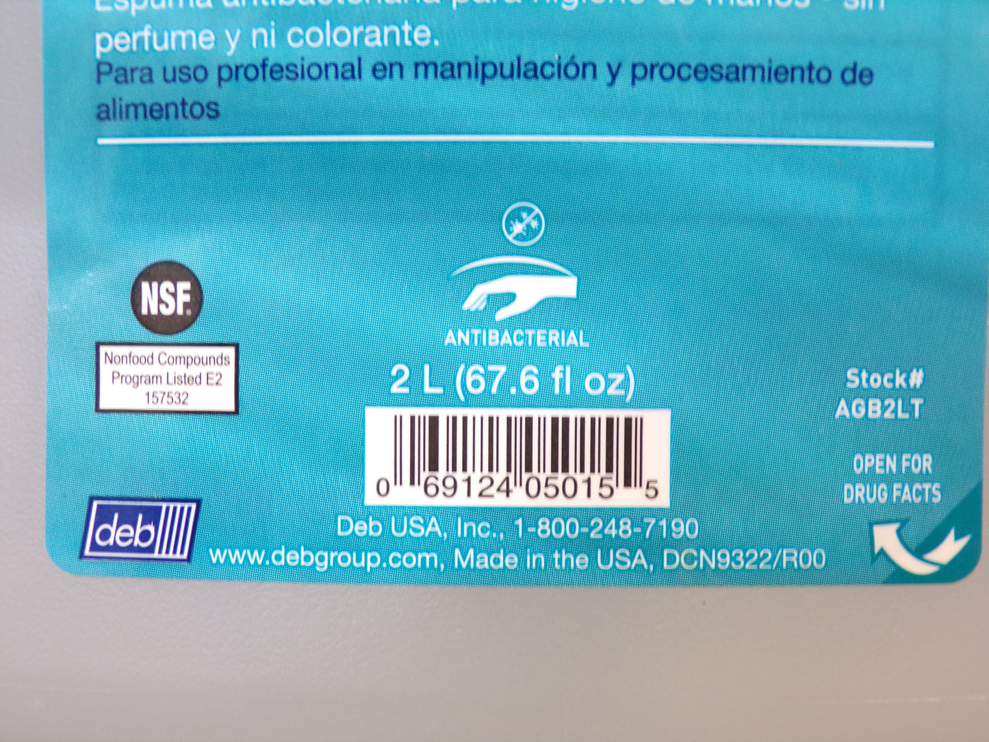 Deb Stoko Agrobac Foam Wash, 2 liter, 67.6 oz. (CR00015-K02)