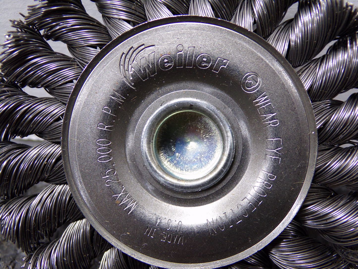 WEILER 3-1/4 in Knotted Wire Wheel Brush, Shank Mounting, 0.014 in Wire Dia., 5/8 in Bristle Trim Length (CR00674-WTA18)