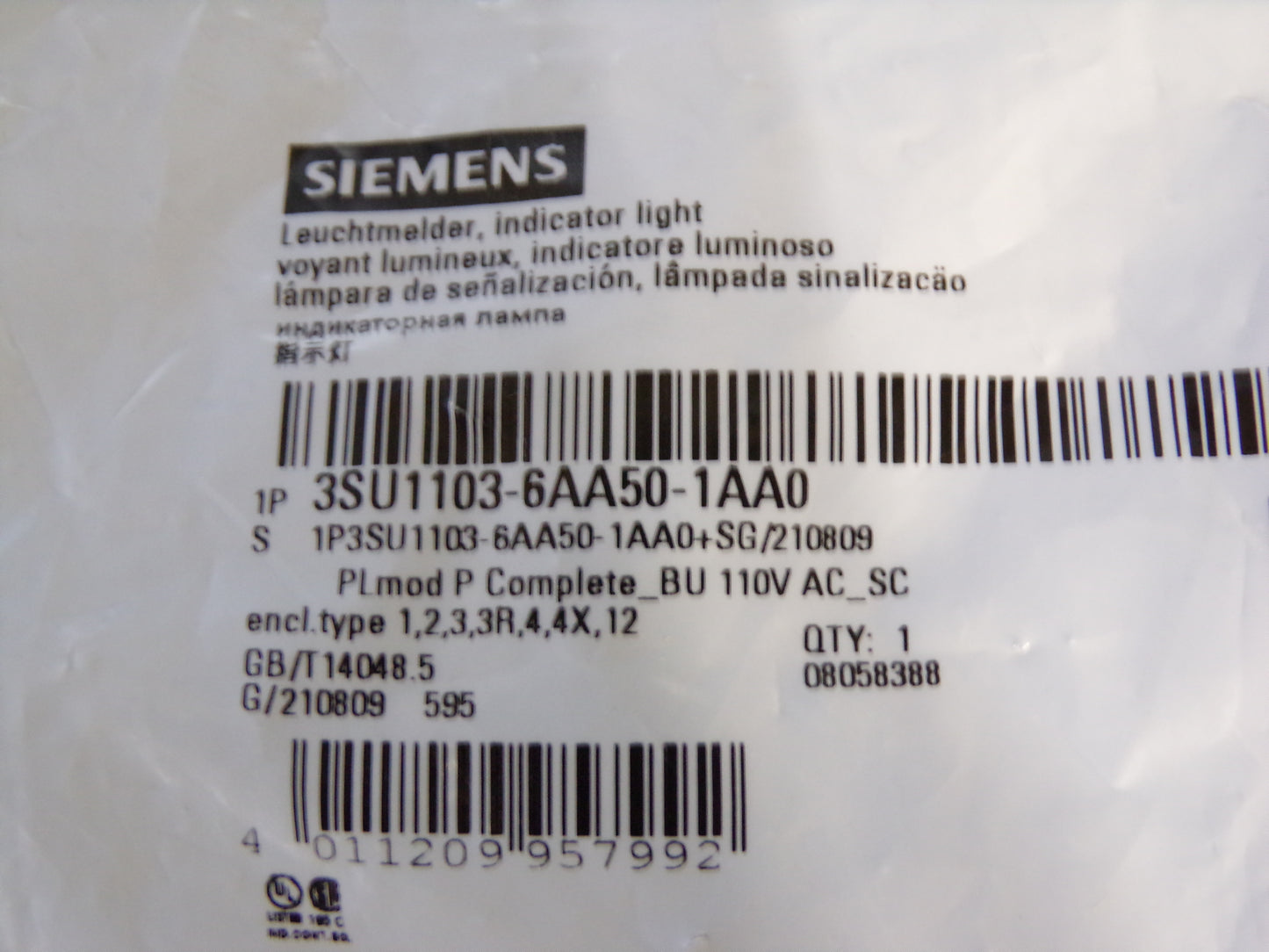 Siemens 3SU11036AA501AA0, Indicator Light, Blue, LED, 22mm (CR00678-WTA18)