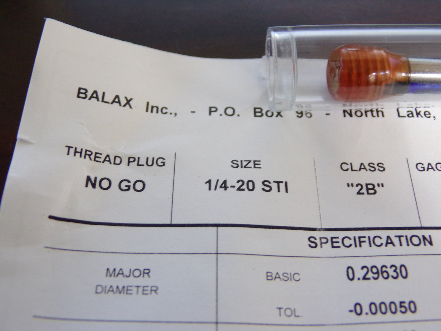 Balax 1/4-20 No Go Gage, Taperlock, Bright Finish with Cert (CR00723-WTA19)