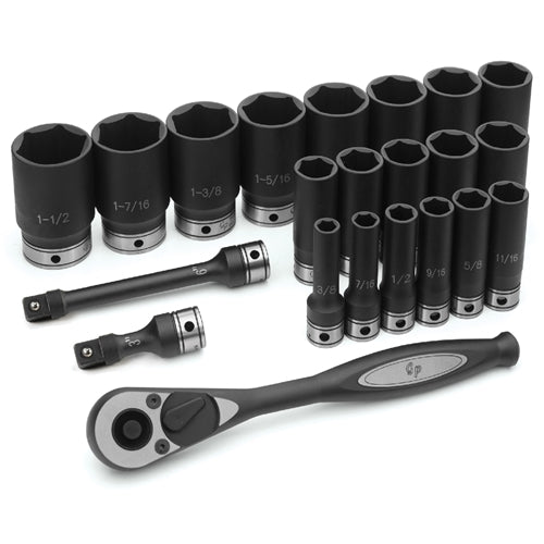 GREY PNEUMATIC 22 PIECE 1/2" DRIVE 6-POINT DEEP LENGTH DUO-SOCKET SET (SAE) 82622D (CR00033-X03)