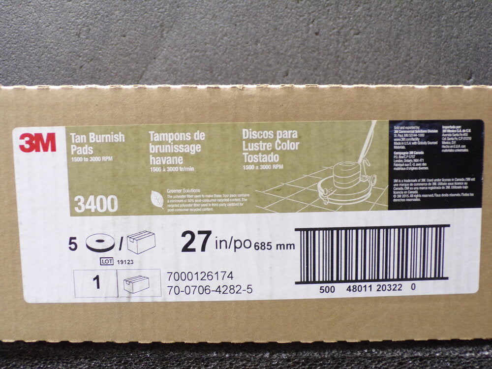 3M 27 in Non-Woven Polyester Fiber Round Burnishing Pad, 1500 to 3000 rpm, Tan, 5 PK (SQ4751071-WT16)