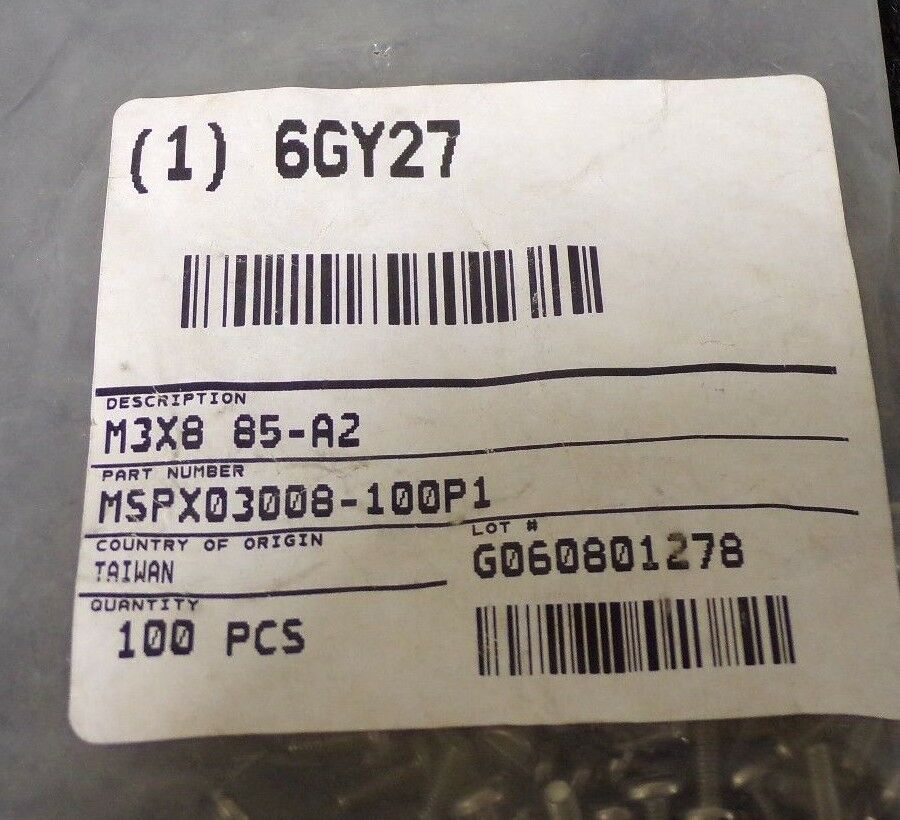 M3-0.50mm x 8mm Machine Screw A2 Stainless Steel 6GY27 QTY-100 (183353765594-WTA10(A))