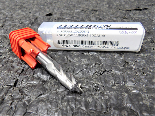 FULLERTON ZE3200D312520034L, Corner Radius End Mill, 0.3125 x 0.110CR x 2.500L (CR00834-WTA26)