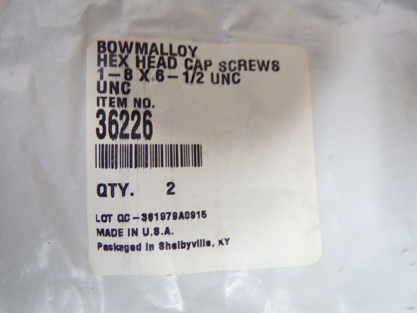 Bowmalloy Hex Head Cap Screws 1"-8 X 6-1/2" UNC PK-2 36226 (183270726730-2F24)