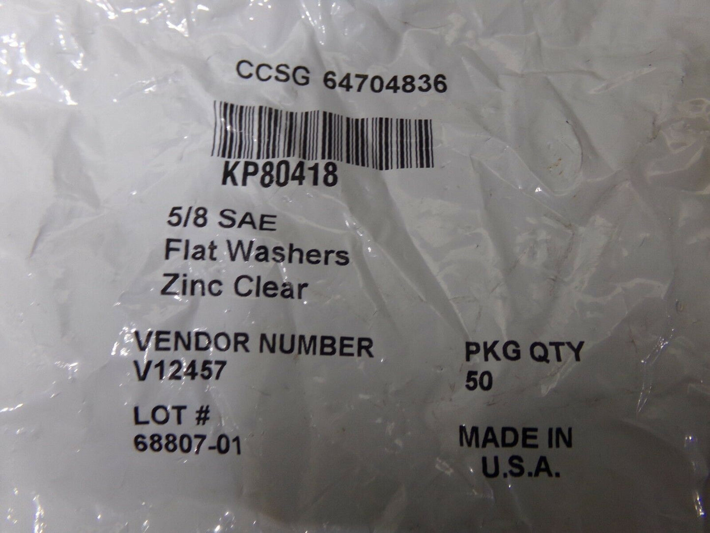 5/8" ID SAE Flat Washer Zinc CLEAR  PK-50 MADE IN USA (183280413707-2F22)