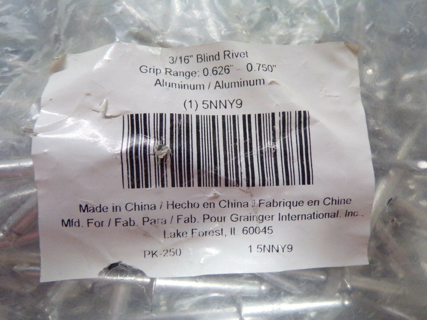 3/16" Blind Rivet Aluminum Mandrel Domed Head QTY: 250 5NNY9 (183293180672-2F24 (E))