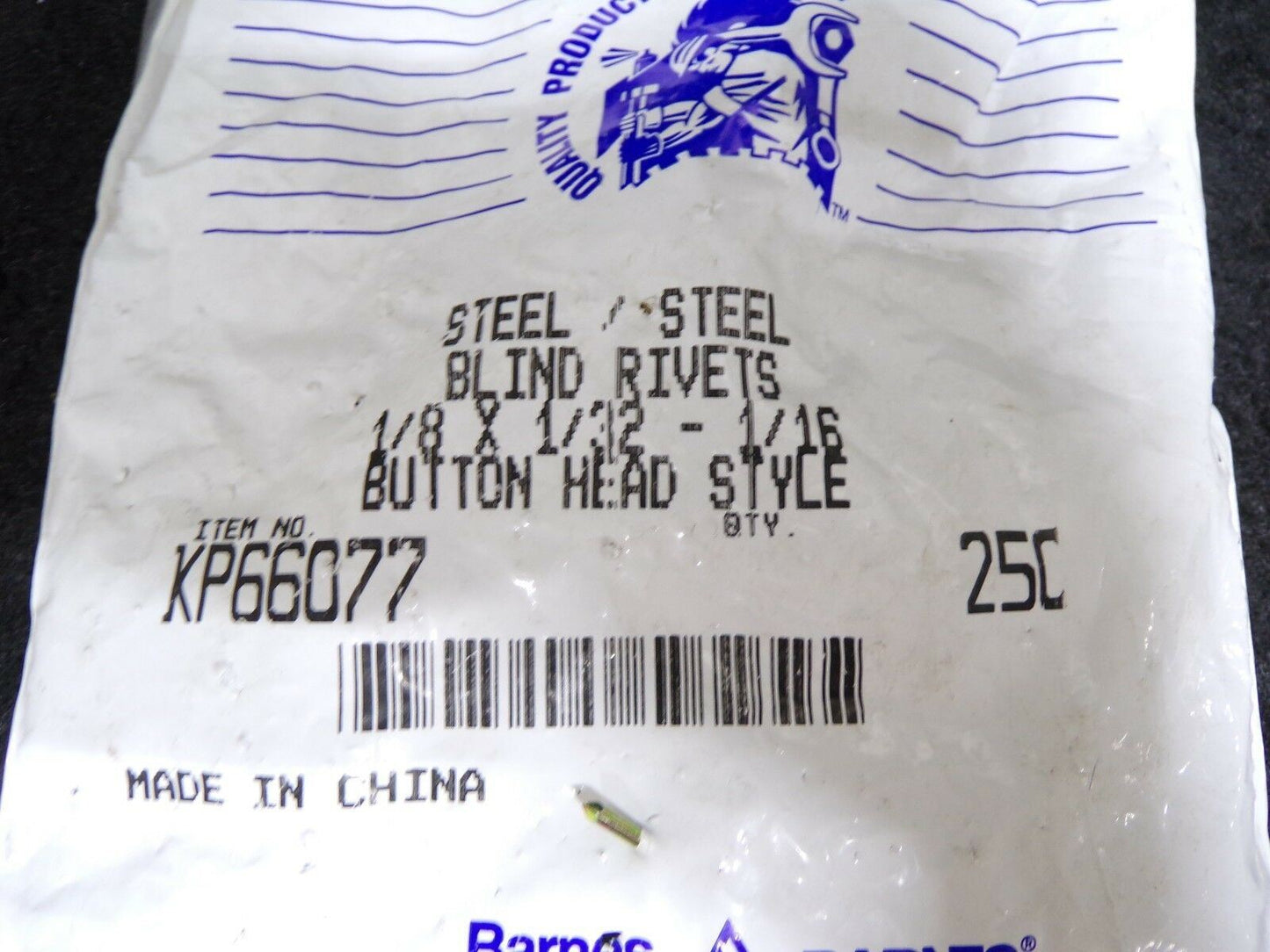 Steel/Steel Blind Rivets 1/8 x 1/32 - 1/16 Button Head Style QTY-250 (183309595659-2F23 (A))