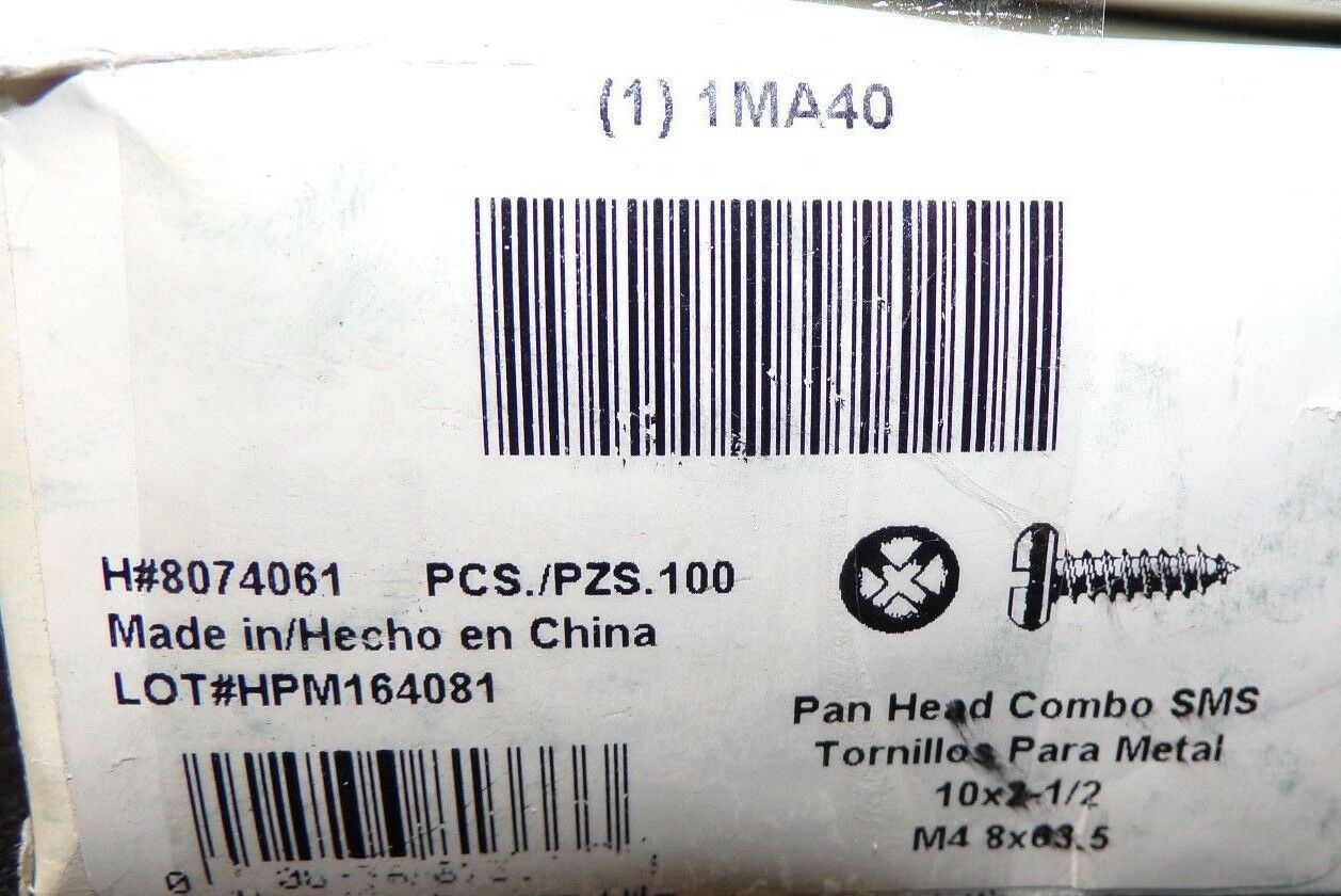 10 X 2-1/2" Pan Head Combo Sheet Metal Screws 1MA40 QTY-100 (183320705991-2F23 (F))
