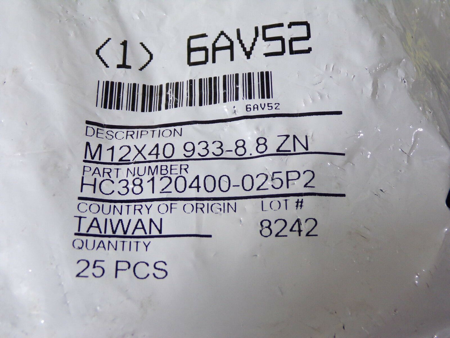M12-1.75 X 40mm Hex Head Cap Screw Grade 8.8 6AV52 QTY-25 (183328619383-2F23 (C))