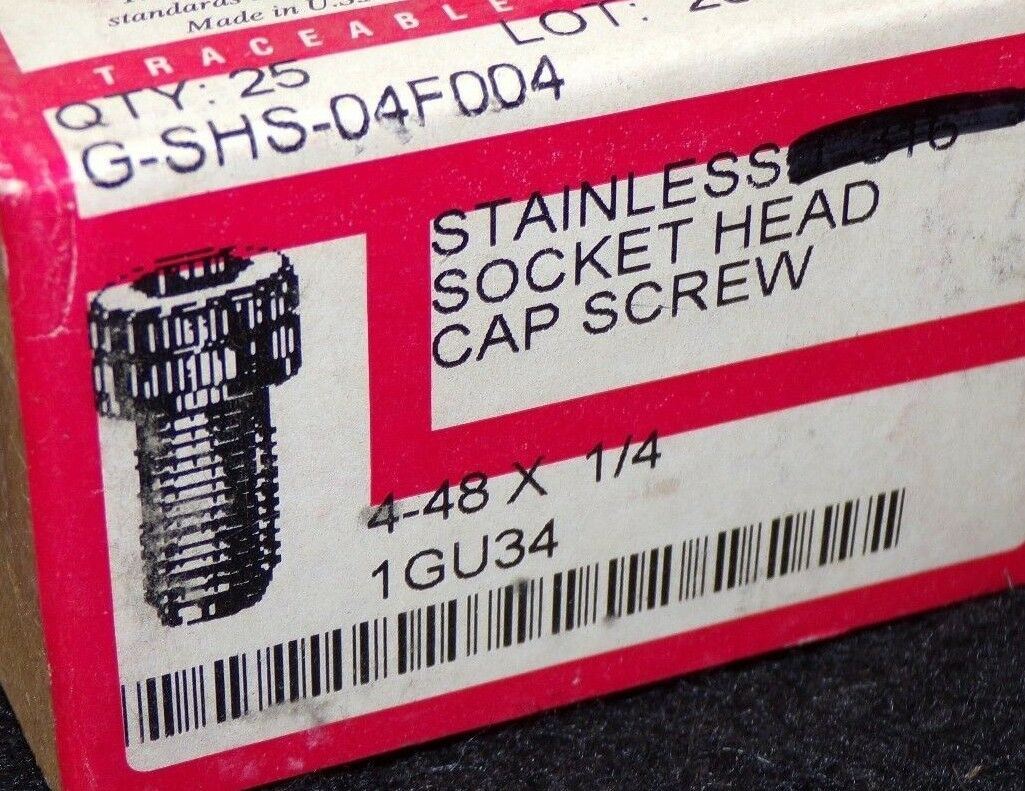 4-48 x 1/4" Socket Head Cap Screw 18-8 Stainless Steel 1GU34 QTY-25 (183345771184-2F19 (C))