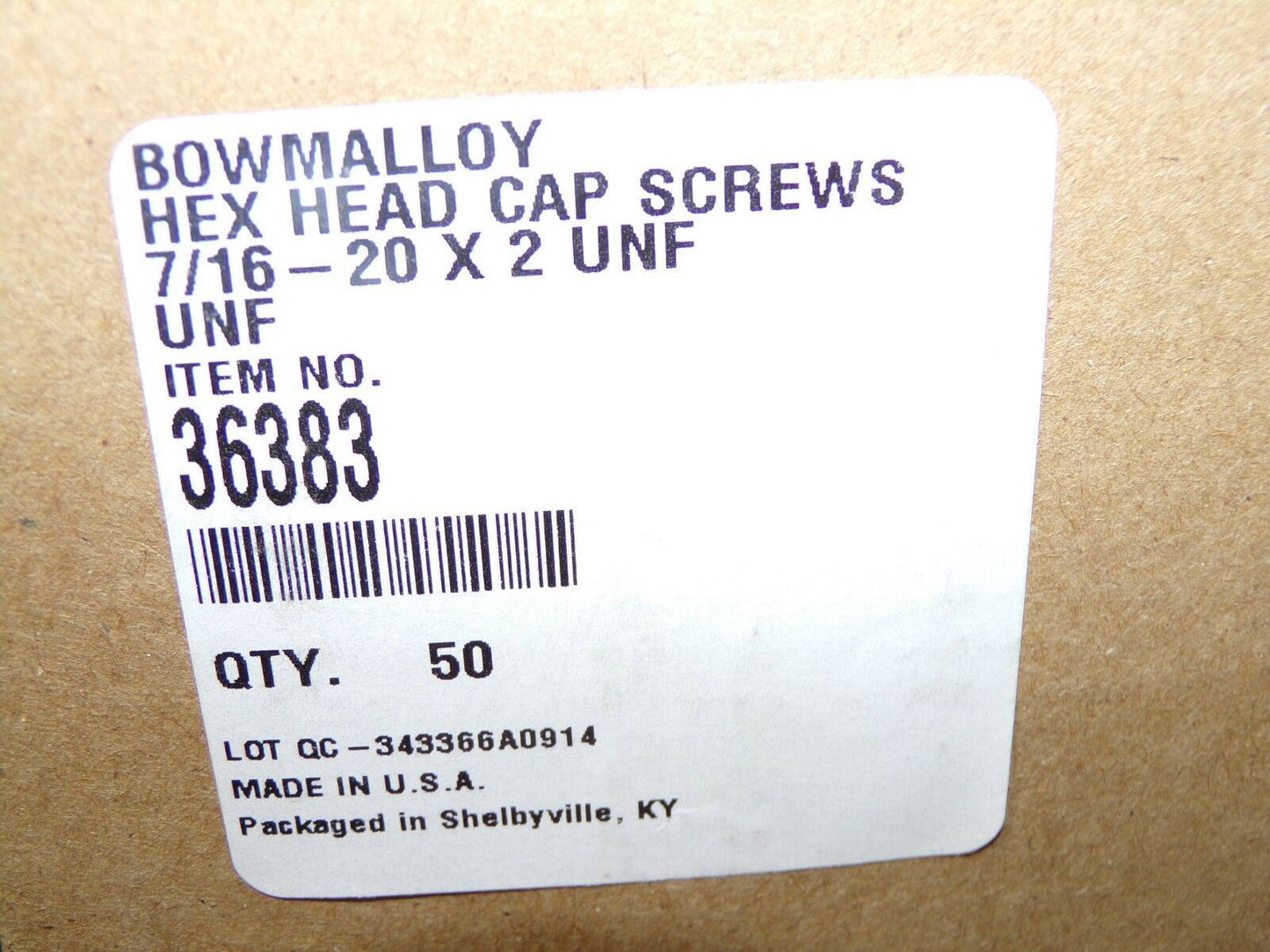 7/16"-20 x 2" UNF Bowmalloy Hex Head Cap Screws Grade 9 QTY-50 36383 (183372016808-WTA40)