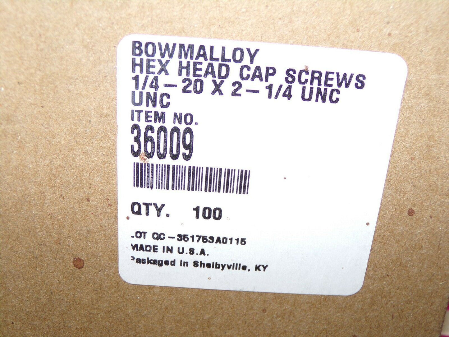 1/4"-20 x 2-1/4" Bowmalloy UNC Hex Head Cap Screws Grade 9 QTY-100 36009 (183372019838-WTA40)