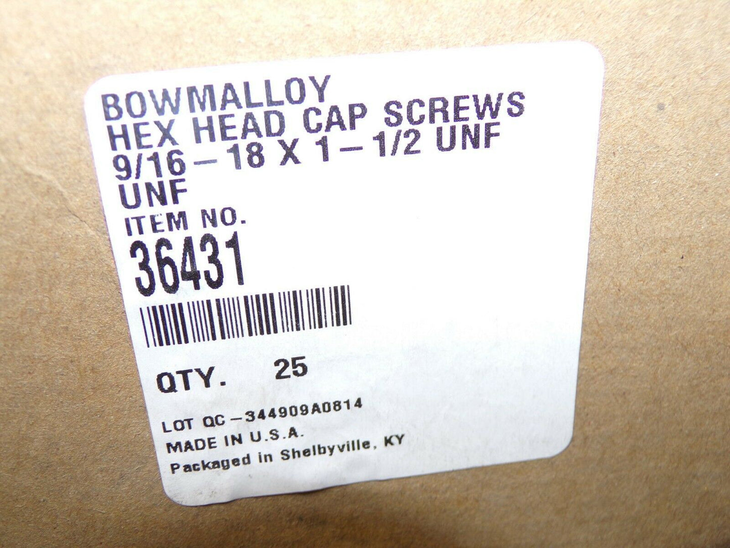 9/16"-18" x 1-1/2" UNF Bowmalloy Hex Head Cap Screws Grade 9 QTY-25 36431 (183377694470-Y33)